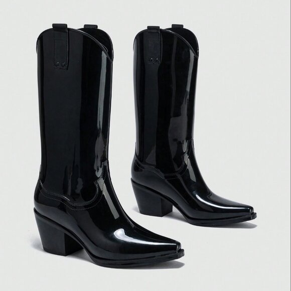 Black Sexy Women's High Heeled Rain Boots, - Picture 5 of 7